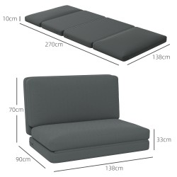 3-in-1 taitettava lepotuoli ja vieraspatja, jaettavissa, 138 cm leveä, samettipäällinen, tummanharmaa