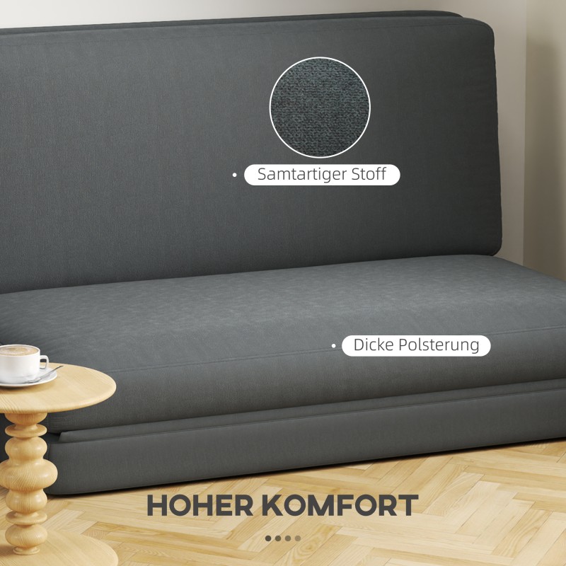 3-in-1 taitettava lepotuoli ja vieraspatja, jaettavissa, 138 cm leveä, samettipäällinen, tummanharmaa