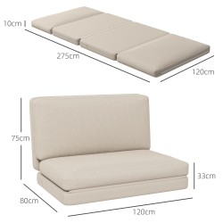 Taitettava 2-in-1 lepotuoli ja vieraspatja, samettipäällinen, 120 cm leveä, beige