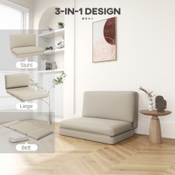 Taitettava 2-in-1 lepotuoli ja vieraspatja, samettipäällinen, 120 cm leveä, beige