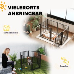 Koiraportti ja pentuaitaus 6 paneelia teräs sisä- ja ulkokäyttöön musta