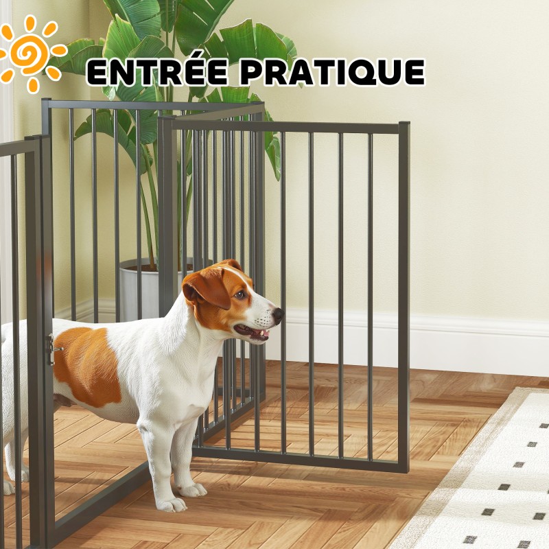 Koiran aitaus sisäkäyttöön, 5 teräspaneelia, taittuva koira-aitaus, musta