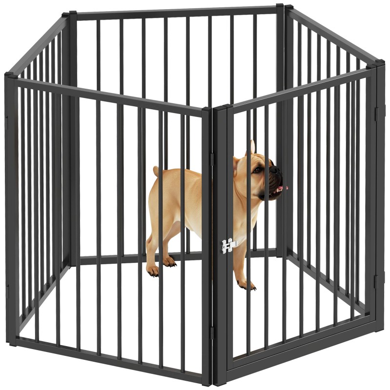 Koiran aitaus sisäkäyttöön, 5 teräspaneelia, taittuva koira-aitaus, musta