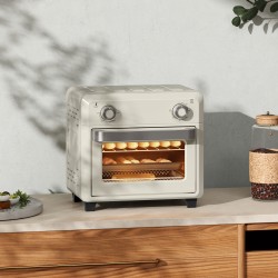 Kiertoilmauuni 10 L 1000 W grillaukseen, leivontaan ja frittaukseen, ajastin, konepesun kestävät osat, cremevalkoinen