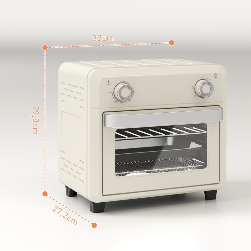 Kiertoilmauuni 10 L 1000 W grillaukseen, leivontaan ja frittaukseen, ajastin, konepesun kestävät osat, cremevalkoinen