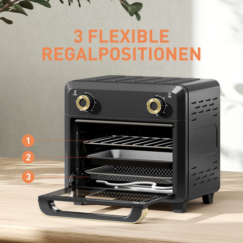 Kiertoilmaminiuuni ja airfryer, 10 l, 1000 W, ajastin ja sisävalo, musta