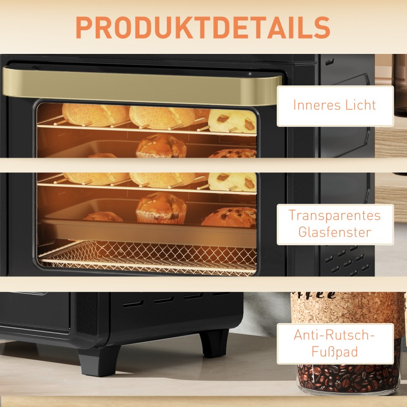 Kiertoilmaminiuuni ja airfryer, 10 l, 1000 W, ajastin ja sisävalo, musta