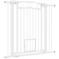 Lemmikkien turvaportti kissanluukulla terästä säädettävä 76 104 cm korkeus 96 cm valkoinen