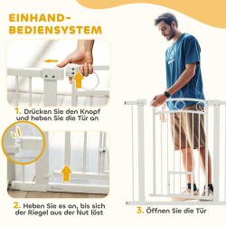 Lemmikkien turvaportti kissanluukulla, terästä, säädettävä 76–104 cm, korkeus 96 cm, valkoinen