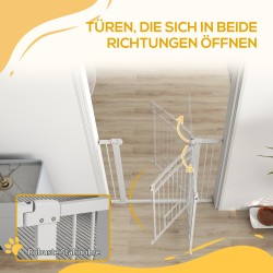 Lemmikkien turvaportti kissanluukulla, terästä, säädettävä 76–104 cm, korkeus 96 cm, valkoinen