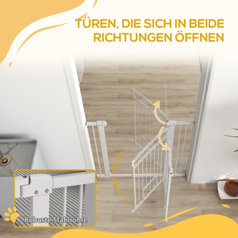 Lemmikkien turvaportti kissanluukulla, terästä, säädettävä 76–104 cm, korkeus 96 cm, valkoinen