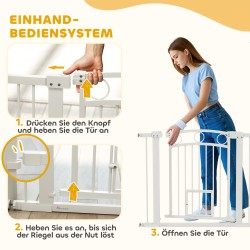 Lemmikkien turvaportti kissanluukulla, terästä, säädettävä leveys 76–104 cm, korkeus 77 cm, valkoinen