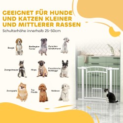 Lemmikkien turvaportti kissanluukulla, terästä, säädettävä leveys 76–104 cm, korkeus 77 cm, valkoinen