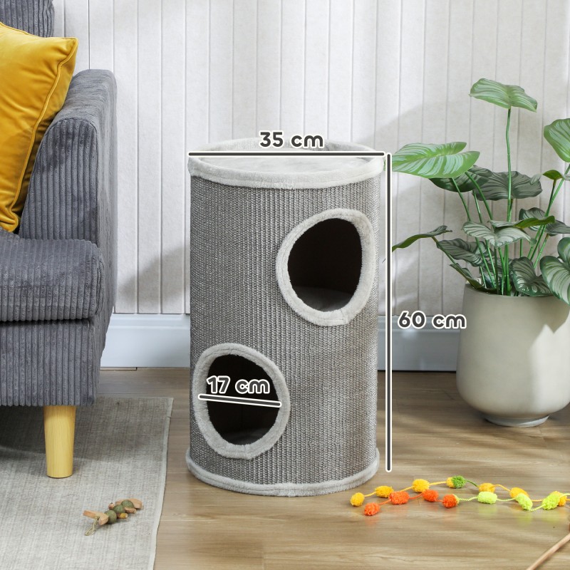 Kissan raapimistorni 2 kerrosta sisalilla Ø35x60 cm 1–2 kissalle vaaleanharmaa