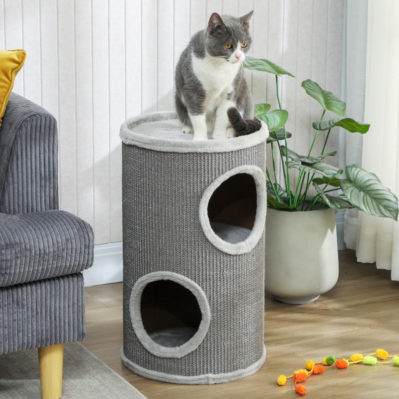 Kissan raapimistorni 2 kerrosta sisalilla Ø35x60 cm 1–2 kissalle vaaleanharmaa