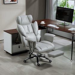 Ergonominen työtuoli jalkatuella, säädettävä ja pyörivä, pehmustettu mikrokuitu, vaaleanharmaa