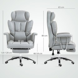 Ergonominen työtuoli jalkatuella, säädettävä ja pyörivä, pehmustettu mikrokuitu, vaaleanharmaa