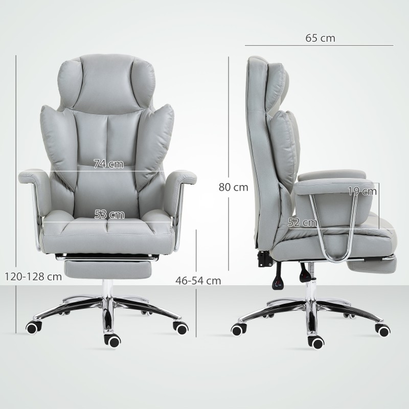 Ergonominen työtuoli jalkatuella, säädettävä ja pyörivä, pehmustettu mikrokuitu, vaaleanharmaa