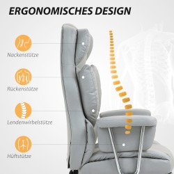 Ergonominen työtuoli jalkatuella, säädettävä ja pyörivä, pehmustettu mikrokuitu, vaaleanharmaa