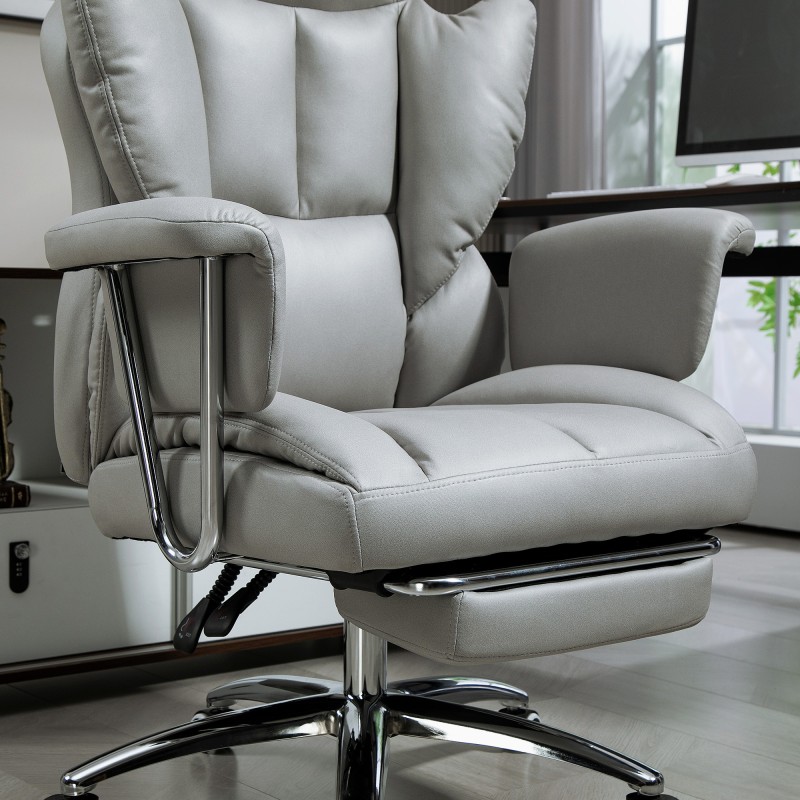 Ergonominen työtuoli jalkatuella, säädettävä ja pyörivä, pehmustettu mikrokuitu, vaaleanharmaa