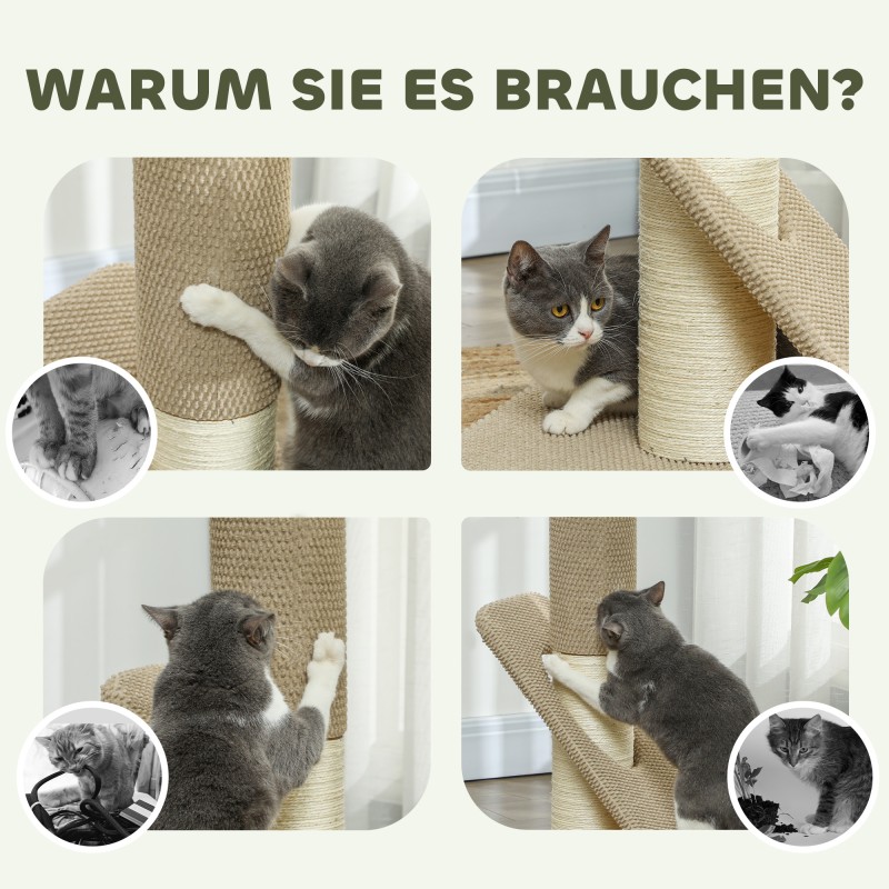 Kissan raapimispuu sisalilla ja leikkipallolla, 84 cm, vaaleanruskea/kermanvalkoinen