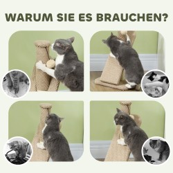 Kissan raapimispuu sisalilla ja nystyräpinnalla, leikkipallo, 54 cm, vaaleanruskea-kermanvaalea