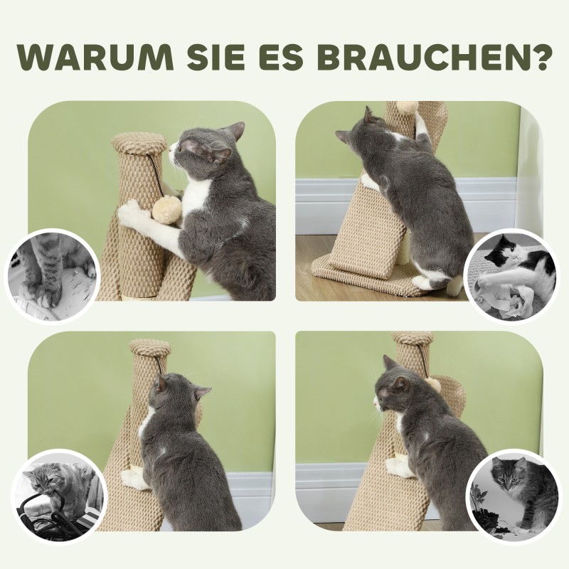 Kissan raapimispuu sisalilla ja nystyräpinnalla, leikkipallo, 54 cm, vaaleanruskea-kermanvaalea