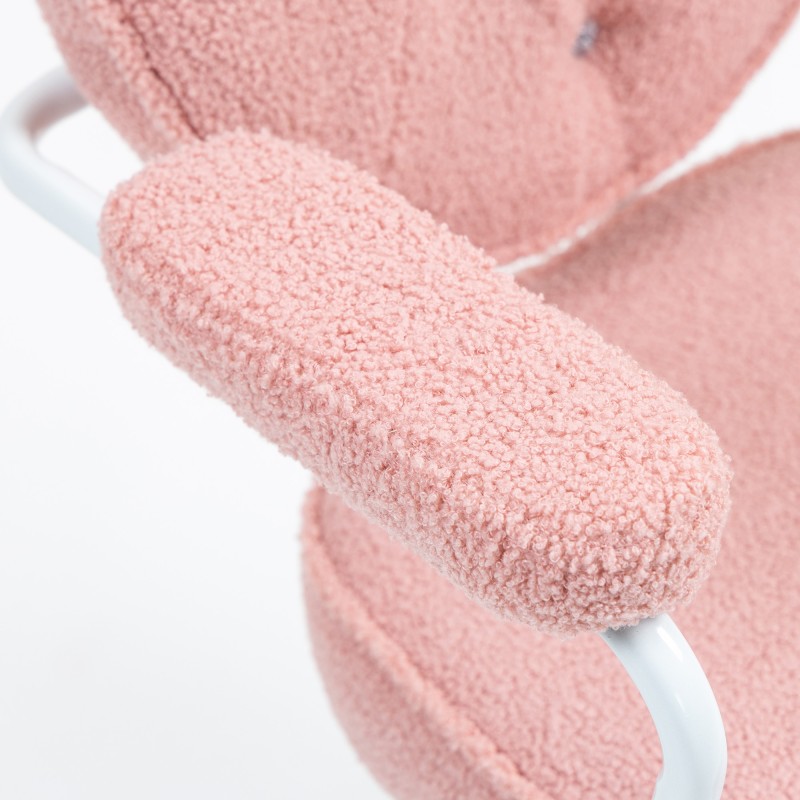 Työtuoli pehmeä teddyfleecemäinen kangas, keinunta ja korkeussäätö, vaaleanpunainen