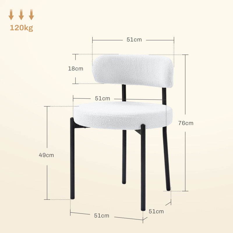 Ruokapöydän tuolit fleece-verhoilu metallijaloilla 2 kpl cremevalkoinen