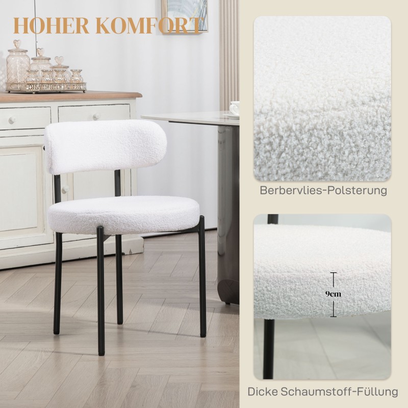 Ruokapöydän tuolit fleece-verhoilu metallijaloilla 2 kpl cremevalkoinen