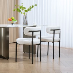 Ruokapöydän tuolit fleece-verhoilu metallijaloilla 2 kpl cremevalkoinen