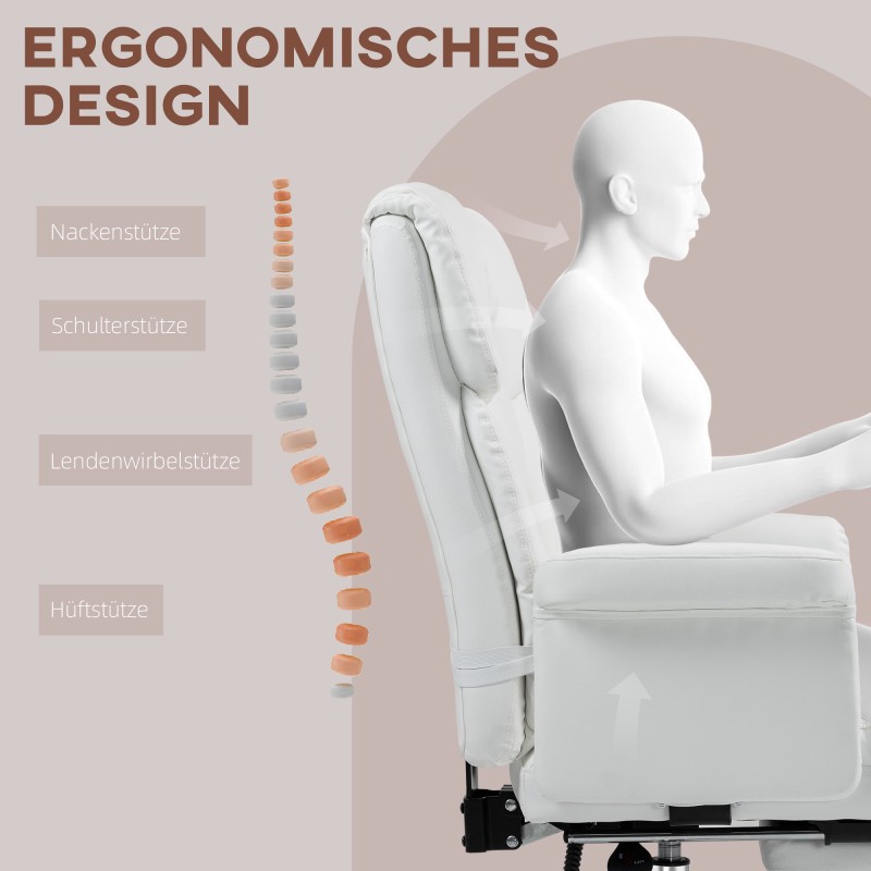 Ergonominen toimistotuoli jalkatuella, keinonahkaa, istuinkorkeus 48–56 cm, valkoinen