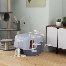 Kissanvessa kannella ja hiekkalapiolla, muovia, 50 x 50 x 39 cm, violetti