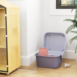 Kissanvessa kannella ja hiekkalapiolla, muovia, 50 x 50 x 39 cm, violetti