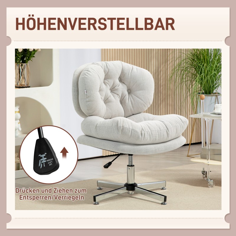 Työtuoli ilman käsinojia, verhoiltu kirjoitustuoli säädettävällä korkeudella, cremevalkoinen