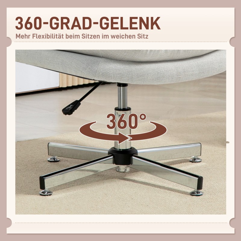 Työtuoli ilman käsinojia, verhoiltu kirjoitustuoli säädettävällä korkeudella, cremevalkoinen