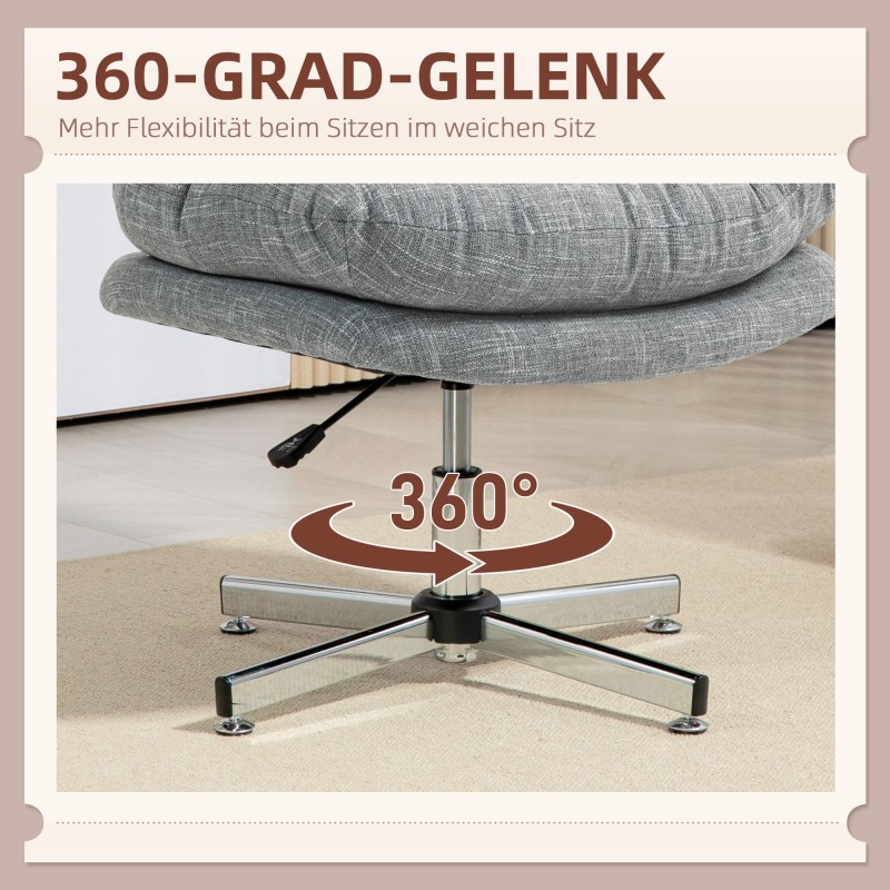 Työtuoli ilman käsinojia, säädettävä korkeus, paksu pehmuste, pellavaa muistuttava verhoilu, harmaa