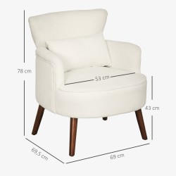 Moderni käsinojallinen nojatuoli lannetuella, eukalyptus- ja kumipuurunko, cremevalkoinen