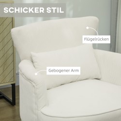 Moderni käsinojallinen nojatuoli lannetuella, eukalyptus- ja kumipuurunko, cremevalkoinen