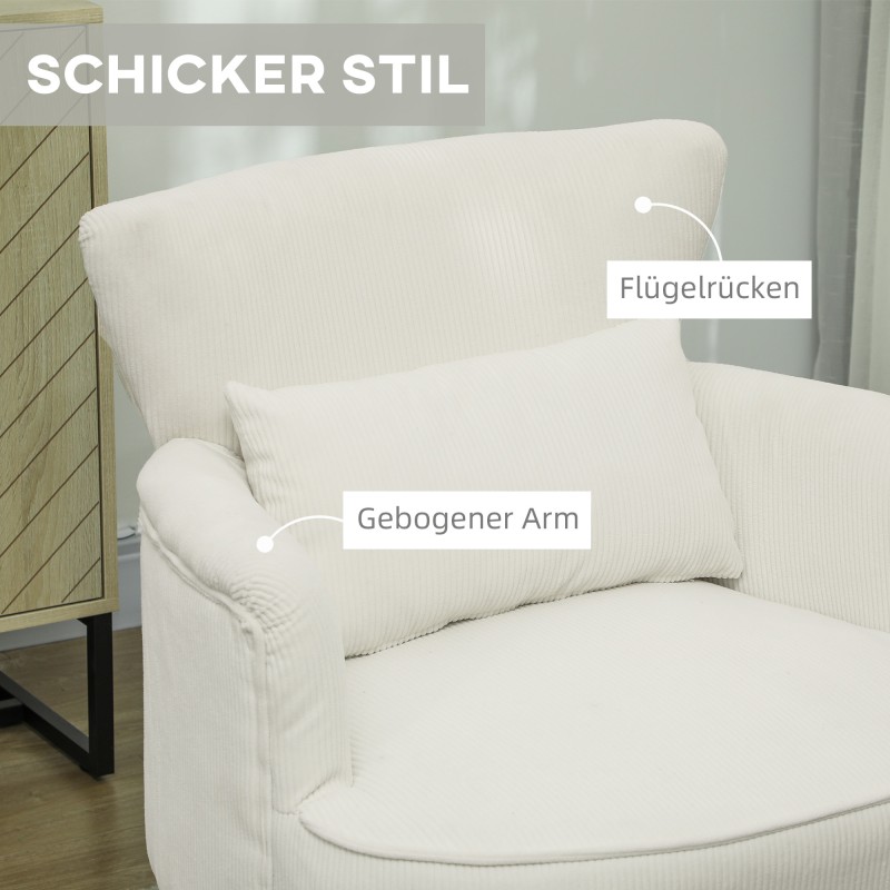 Moderni käsinojallinen nojatuoli lannetuella, eukalyptus- ja kumipuurunko, cremevalkoinen