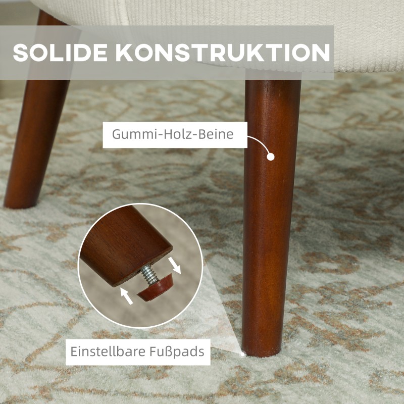 Moderni käsinojallinen nojatuoli lannetuella, eukalyptus- ja kumipuurunko, cremevalkoinen