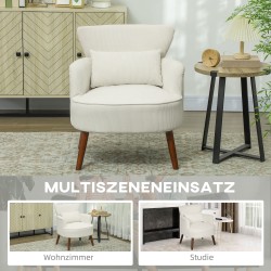 Moderni käsinojallinen nojatuoli lannetuella, eukalyptus- ja kumipuurunko, cremevalkoinen