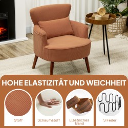 Moderni käsinojallinen lepotuoli lannelastalla, eukalyptus- ja kumipuujalat, oranssi