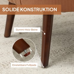 Moderni käsinojallinen lepotuoli lannelastalla, eukalyptus- ja kumipuujalat, oranssi