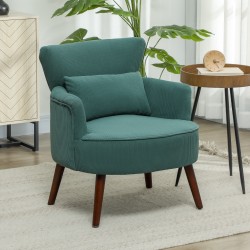 Nojatuoli käsinojilla ja lannetyynyllä, samettinen kangas, puujalat, tummanvihreä