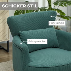 Nojatuoli käsinojilla ja lannetyynyllä, samettinen kangas, puujalat, tummanvihreä