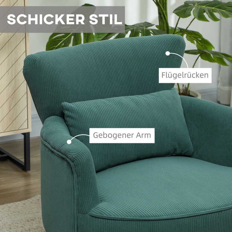 Nojatuoli käsinojilla ja lannetyynyllä, samettinen kangas, puujalat, tummanvihreä