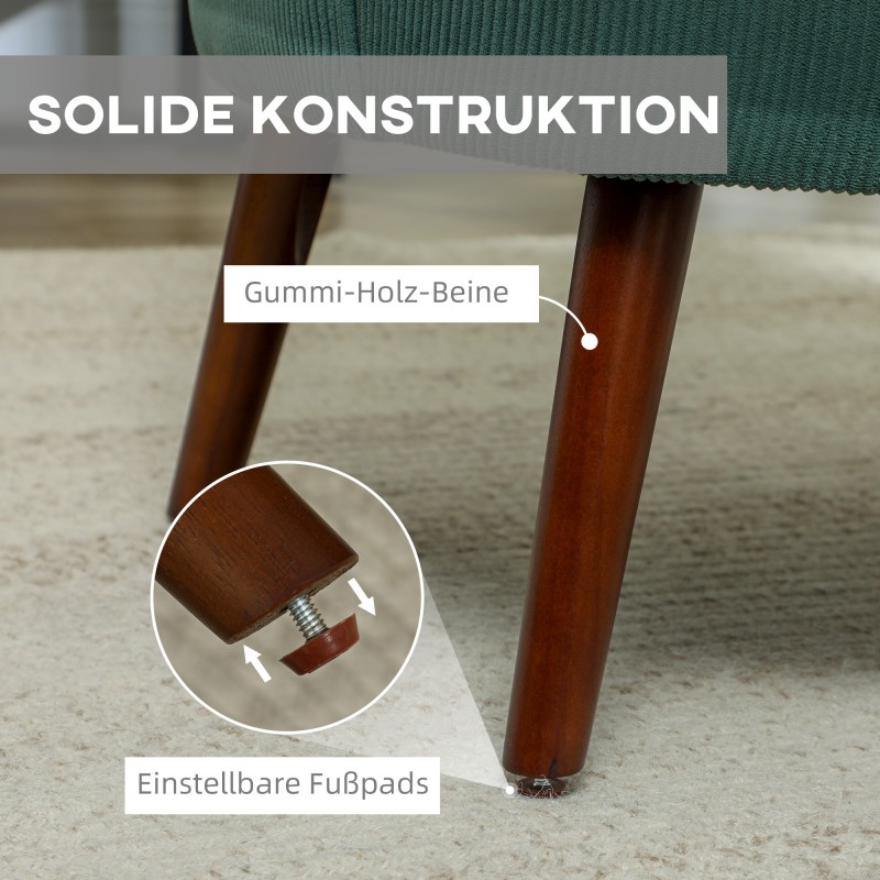 Nojatuoli käsinojilla ja lannetyynyllä, samettinen kangas, puujalat, tummanvihreä