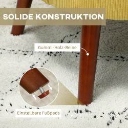 Nojatuoli käsinojilla ja lannetyynyllä, cord-kangas, puujalat, 69 x 69,5 x 78 cm, keltainen