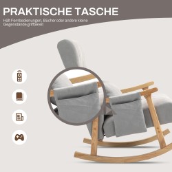 Keinutuoli leveällä istuimella ja lanneltyynyllä, kumipuurunko, 65x90x98 cm, harmaa